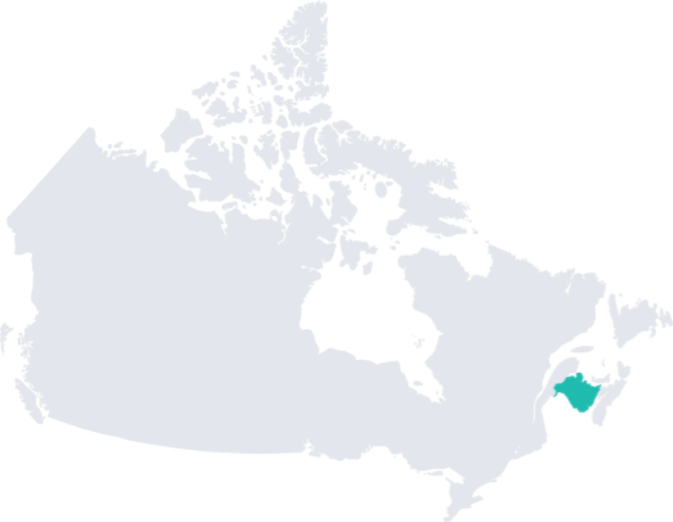 Map of Canada with New Brunswick highlighted and a red maple leaf.